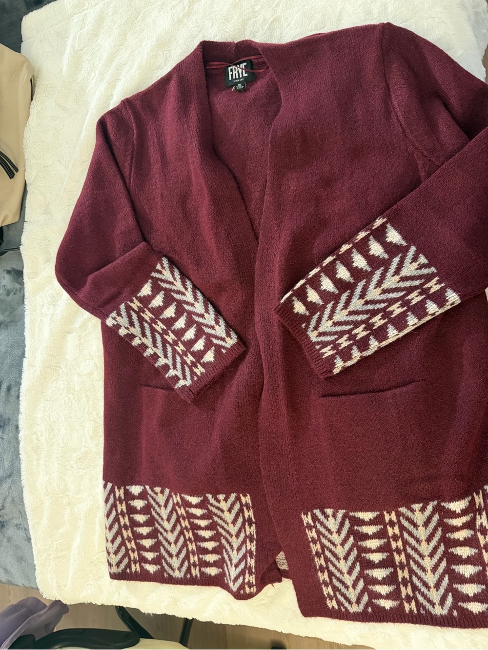 FRYE Wine Open-Front Knit Cardigan